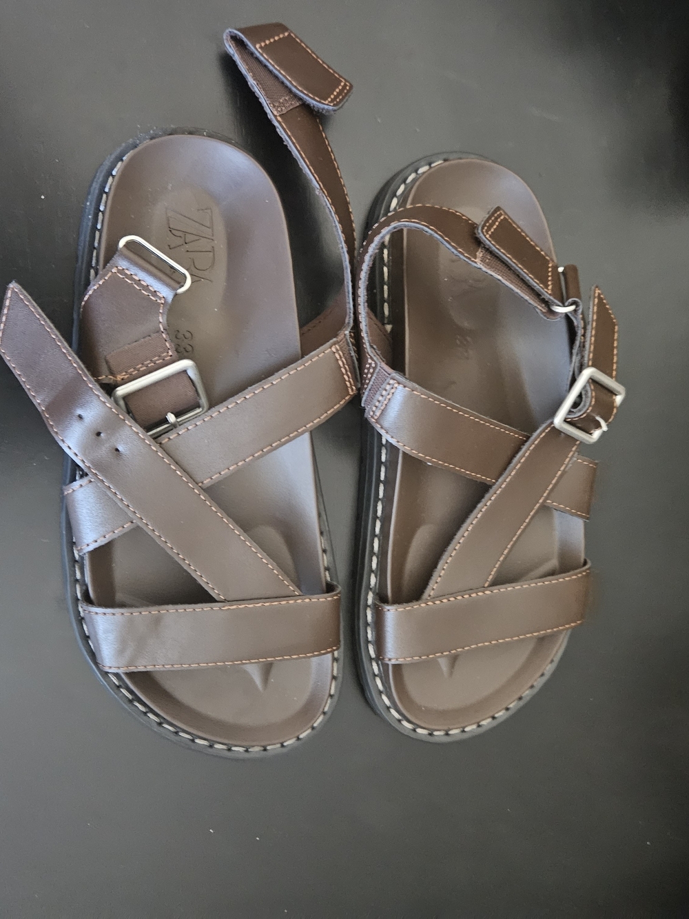 SIZE 3 Boys Zara Brown Leather Kids Sandals